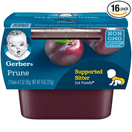 Gerber Purees 1st Foods Prune Baby Food Tubs, 2 Ounce Tub, 2 Count (Pack of 8)