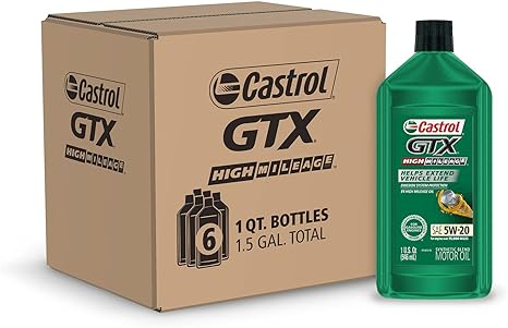 Castrol 06148 GTX 5W-20 High Mileage Motor Oil - 1 Quart Bottle, (Pack of 6)
