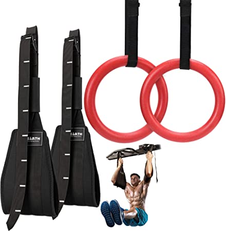 PACEARTH Gymnastic Rings 1100lbs Capacity with 14.76ft Adjustable Buckle Straps Pull Up & Adjustable Ab Straps with Scale for Abdominal Muscle Building Core Strength Training