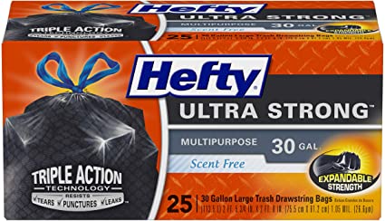 Hefty Ultra Strong Large Trash Bags (Multipurpose, Drawstring, 30 Gallon, 25 Count)