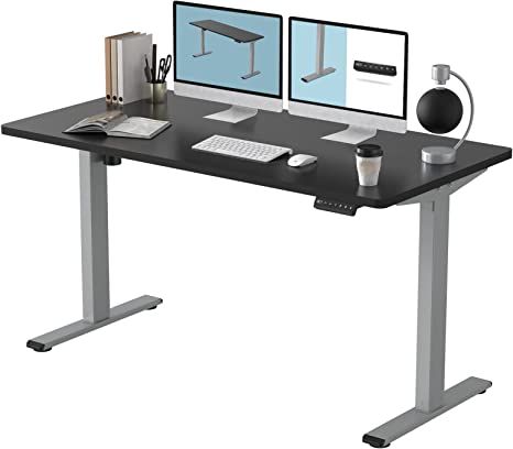 FLEXISPOT EN1 Electric Stand Up Desk Workstation, 55 x 28 Inches Ergonomic Memory Controller Standing Height Adjustable Desk Top Base Primo(Gray Frame   55" Whole-Piece Black Top)