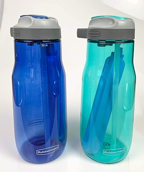 Rubbermaid Water Bottle Lock Lid - 32 Ounces, Nautical Blue and Aqua, 2 Pack