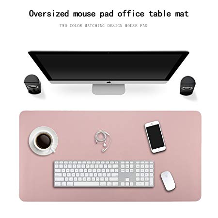 JIAN YA NA PU Leather Mouse Pad Mat Waterproof Perfect Double Side Desk Writing Mat for Office and Home,Ultra Thin 2mm (Pink   Silver, 80 x 40 cm)