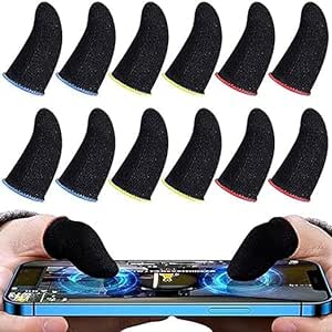 (12 Pieces) Thumb & Finger Sleeve for Mobile Gaming with Super Conductive Fiber Fabric, Anti-Sweat and Breathable, for PUBG, Garena Free Fire, COD Mobile, Asphalt etc (6 Pair)