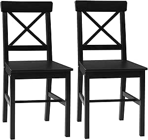 HOMCOM Dining Chairs Set of 2, Farmhouse Wooden Kitchen Chairs with Cross Back, Solid Structure for Dining Room, Black