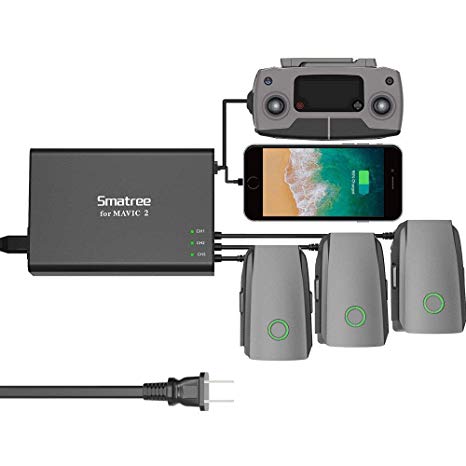 Smatree Mavic 2 Pro Battery Charger, 5 in1 Rapid Smart Battery Charger Hub (Charge 3 Batteries & 2 USB Ports Simultaneously) with 180W Rapid Battery Power Adapter Compatible with DJI Mavic 2 Pro/Zoom