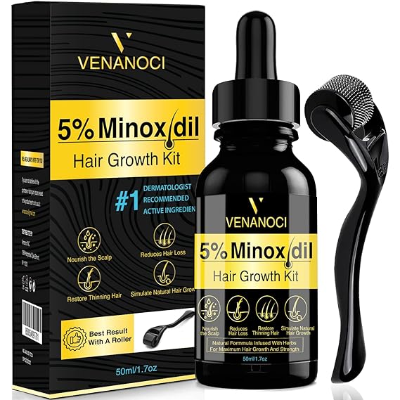 5% Minoxidil for Men and Women kit, Hair Growth Serum with Roller, Biotin Hair Growth Oil Hair Regrowth Treatment for Scalp Hair Loss Hair Thinning Natural Hair Growth for Longer Fuller Healthier Hair