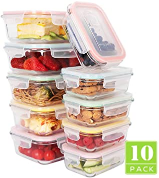 DESIGN•MASTER- Meal Prep Glass Container, Glass Food Container with Lids, Bento Box Lunch Containers, Leak Proof Food Prep Lunch Box, FDA Certified, BPA-Free【10 Pack, 5 x 34OZ, 5 x 12OZ】