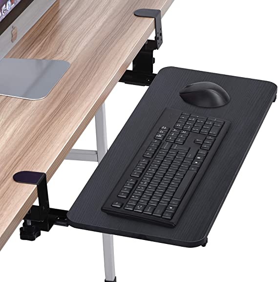 VictMao Keyboard Tray in Large Size, Steady Slide Keyboard Stand Slide-Out Platform with Sturdy C Clamp Mount System No Screw into Desk, Perfect for Office