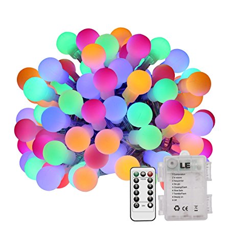 LE 60 LEDs 19.68ft Multi-color Globe String Lights with Remote Control, Battery Powered, Waterproof 8 Modes Lighting Fairy Twinkle Light Bulb For Garden Patio Party Wedding Christmas Tree Décor