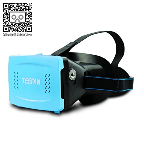 TEEFAN Plastic Version Magnet Function Adjustable Pupil Distance Google Cardboard 3D VR Headset 3D Virtual Reality Kit Game Movie Video Glasses for iPhone Samsung HTC Nexus LG with Full Amount Headband (Blue)