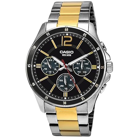 Casio Enticer Analog Black Dial Silver Band Stainless Steel Men Watch MTP-1374HSG-1AVIF ( A1652 )