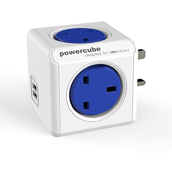 Powercube 7200BL/UKOUPC 240V 4-Way Power Strip with Original USB - Blue