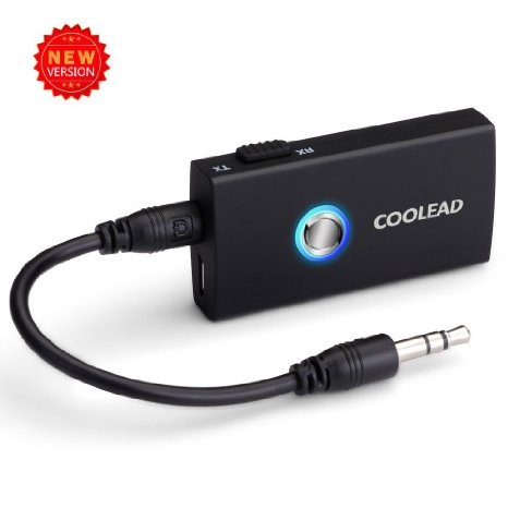 COOLEAD Wireless Bluetooth Stereo Audio Music Streaming Switchable Transmitter and Receiver With 3.5mm Stereo Output for Speakers, Headphone, TV, PC, iPod,ipad,iphone, MP3 / MP4,Car Stereo and More