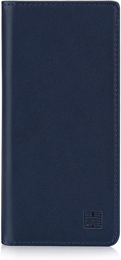 32nd Classic Series - Real Leather Book Wallet Case Cover for BlackBerry Key2 LE, Real Leather Design with Card Slot, Magnetic Closure and Built in Stand - Navy Blue