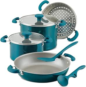 Rachael Ray 8-Piece Aluminum Cookware Set, Teal Shimmer