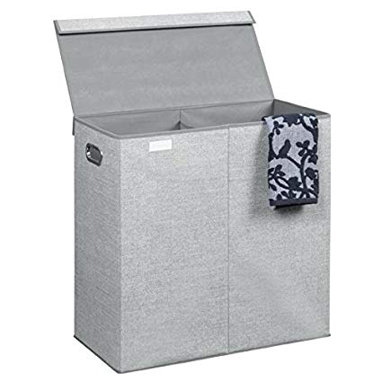 mDesign Laundry Bin - Designer Laundry Basket for Bathroom or Bedroom - Also suitable as Kids Laundry Bin - Foldable With Herringbone Pattern and Two Compartments - Gray