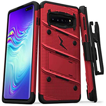 ZIZO Bolt Heavy-Duty Galaxy S10 5G Case | Military-Grade Drop Protection w/Kickstand Bundle Includes Belt Clip Holster   Lanyard Designed for 6.1 Samsung S 10 5G Red Black