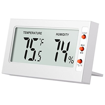 Amir Indoor Digital Thermometer Hygrometer,Mini Temperature and Humidity Monitor - Instant-Read Big LCD Display, °C/°F Switchable with MIN/MAX Records - Perfect for Home, Car, Etc. (White)