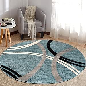 Rugshop Modern Wavy Circles Design Round Area Rug 8' Blue