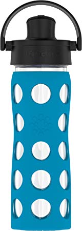 Lifefactory 16-Ounce BPA-Free Glass Water Bottle with Active Flip Cap and Protective Silicone Sleeve, Teal Lake