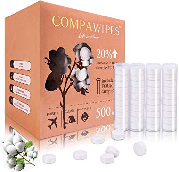 Coin Tissues Toilet Paper Tablets - Compressed Towels Wipes Camping Toilet Paper Travel Toilet Paper Emergency Wipes 500 Bulk Pack with 4 Carrying Cases