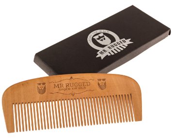 Mr Rugged Wooden Beard Comb - One of a Kind Wood Beard Comb Handmade from Pear Wood - Brushes Distributes Beard Oil & Balm - Gentler to Hair Than Metal & Plastic Comb and Brush Products