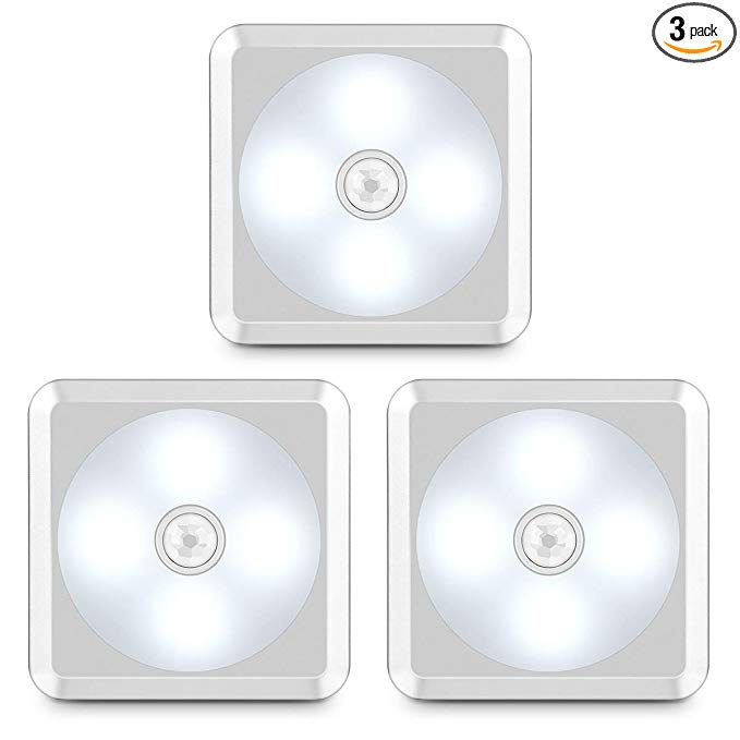 URPOWER Motion Sensor Light, Battery Operated Closet Light Wireless Motion Sensor Closet Lights Stick-on Anywhere Motion Sensor Night Lights for Stair, Cabinet, Closet, Bathroom-Cool White 3 Pack