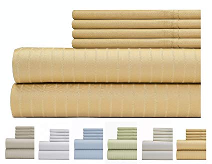 Weavely Sheet Set - 700 Thread Count Cotton-Poly Blend Bed Sheet, Pin Stripe 6 Piece Bedding Set, Hotel Quality Sheet Set with 2 Bonus Pillow Cases, 15 inch Elastic Deep Pocket Fitted Sheet-Queen-Gold