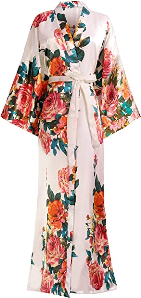 BABEYOND Kimono Robe Long Floral Bridesmaid Wedding Bachelorette Party Robe 53 inch