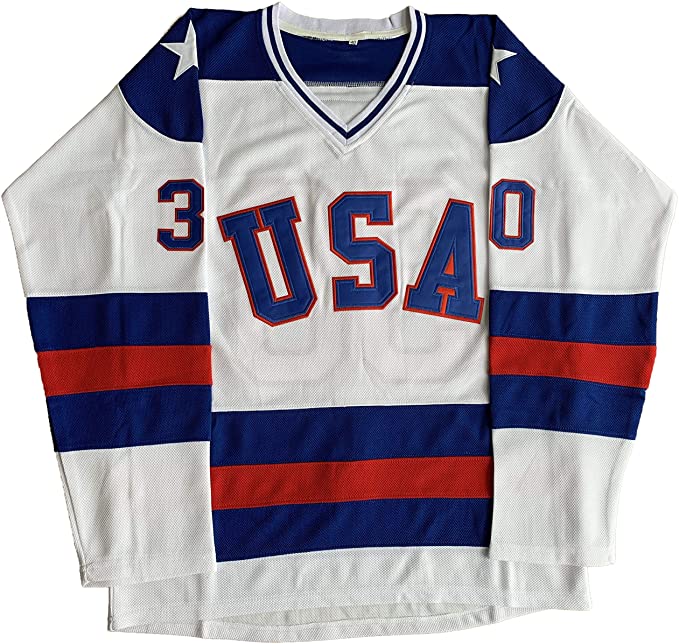 1980 USA Olympic Hockey #21 Mike Eruzione #17 O'Callahan #30 Jim Craig Miracle On Ice USA Jersey White Blue