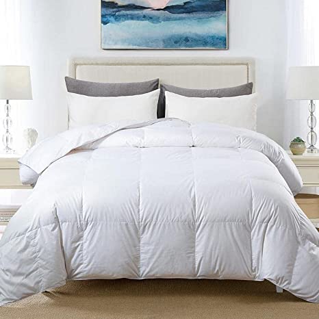 Cosybay Cotton Quilted Down Comforter White Goose Duck Down and Feather Filling - All Season Duvet Insert or Stand-Alone - Twin Size 68×89 Inch