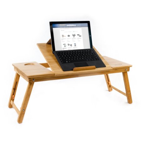 Aleratec Natural Bamboo Tablet Laptop Up To 15in Cooling Stand With Fan Table Desk