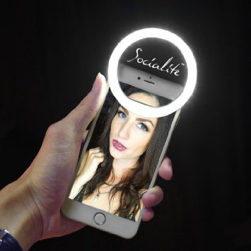 SOCIALITE Mini LED Ring Light - Dimmable Fill Photo & HD Video Lighting for Vblogs & Selfies Universal Mounts to iPhone 6s 6 Plus 5s iPad Mini Tablet Samsung Galaxy S7 S6 Edge Galaxy Large SmartPhones