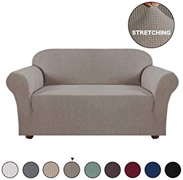 1 Piece Taupe Slipcover Stretch Loveseat Cover Sofa Slipcover Spandex Stretch Slipcover for Loveseat Sofa Covers Anti-Slip Form Fit Couch Slipcover Highly Fitness