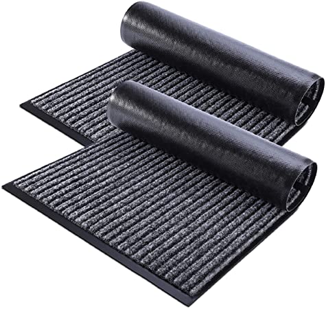 Delxo 2-Pack Striped Door Floor Mat - 18"x30", Indoor Outdoor Rug Entryway Welcome Mats with Rubber Backing for Shoe Scraper, Ideal for Inside Outside High Traffic Area (Grey)