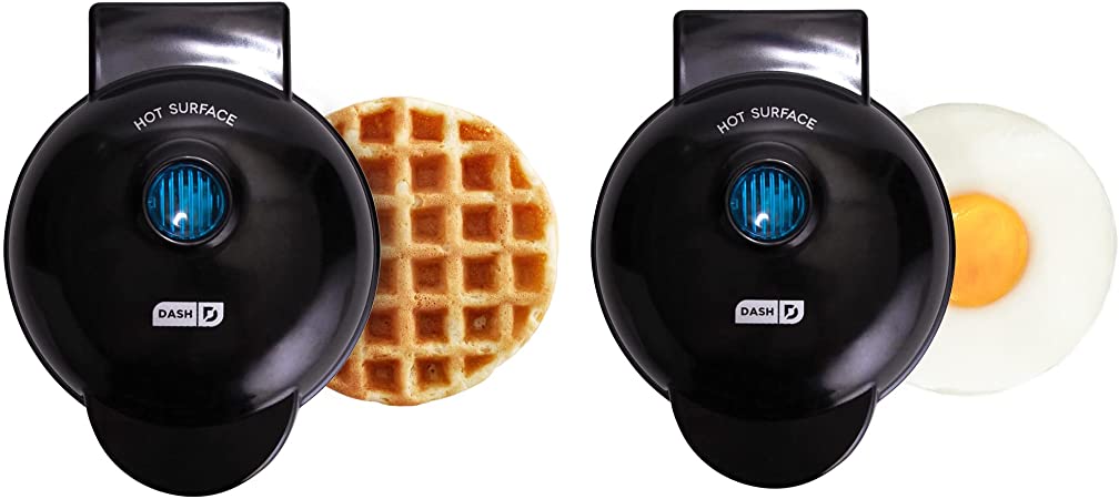 Dash Mini Maker Waffle Maker   Griddle, 2-Pack Griddle   Waffle Iron - Black