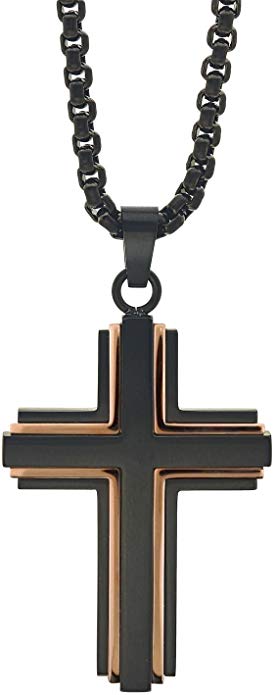 AX Jewelry Mens Cross Pendant in Rose Stainless Steel