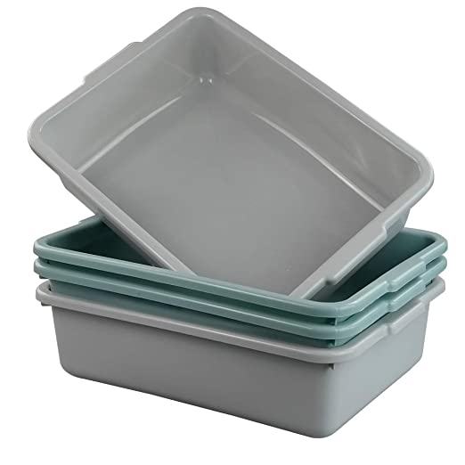 Yubine Plastic Rectangle Dish Tubs, New Version Commercial Tote Boxes. 4-Pack (14.85" x 10.8" 4.1")