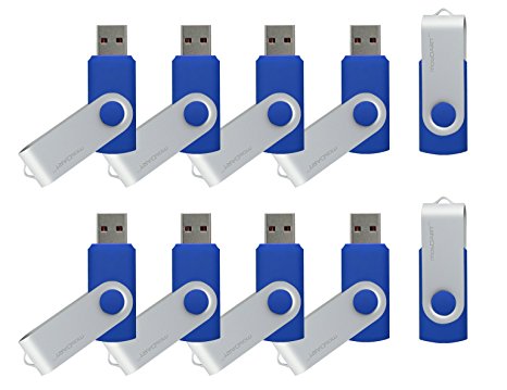 mosDART 16GB 10pcs USB 2.0 Bulk Flash Drives Swivel Design Memory Stick Storage,10 Pack Blue
