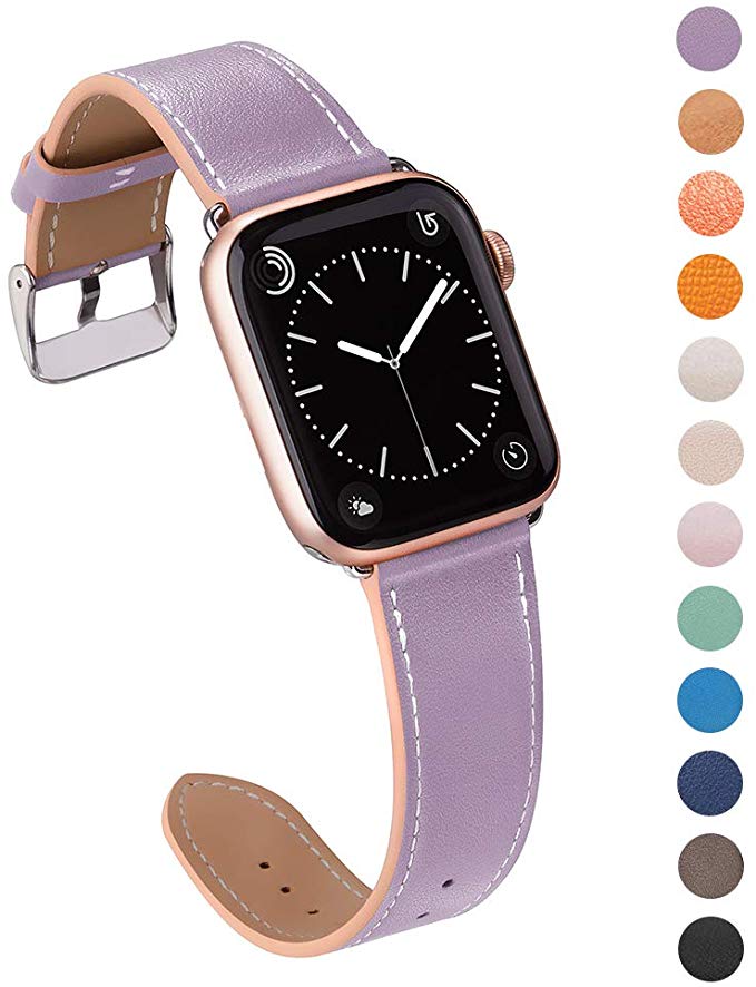 Marge Plus Compatible with Apple Watch Band 38mm 40mm, Genuine Leather iWatch Strap Compatible with Apple Watch Series 5 4 (40mm) Series 3 2 1 (38mm) Sport and Edition, Lilac