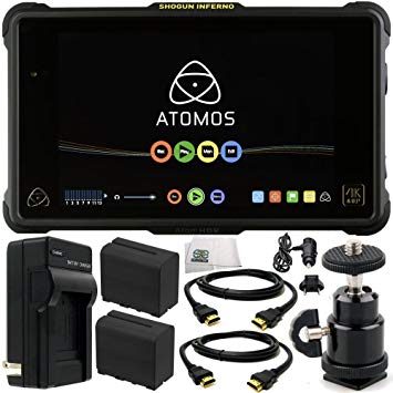 Atomos Shogun Inferno 7" 4K HDMI/Quad 3G-SDI/12G-SDI Recording Monitor 9PC Accessory Kit. Includes 2 Replacement F970 Batteries   AC/DC Rapid Home & Travel Charger   2 HDMI Cables   MORE