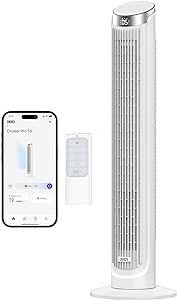 Dreo Smart Tower Fans that Blow Cold Air, Standing Fan for Bedroom, 90° Oscillating, 26ft/s Velocity Quiet Floor Fan with Remote, 8H Timer, Voice Control Bladeless Fans for Indoors, Works with Alexa