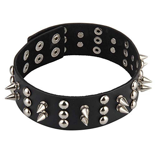 GelConnie Gothic Spike Studded Collar Necklace Punk Rock Genuine Leather Choker Collar Necklace for Women, Teens Girls, Sister