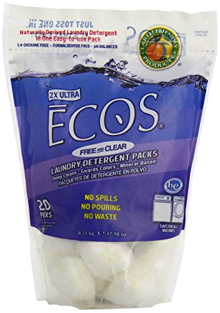 Earth Friendly Products Ecos Laundry Powder Pods Fragrance Free (Pack of 1, Total 20 Pods)