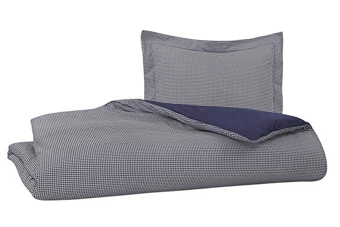 Reversible Duvet Cover Set by DELANNA 100% COTTON 2 Piece Percale Duvet Cover Set Includes Duvet Cover and a Pillow Sham Crisp, Comfortable, Breathable, Soft and Durable (Twin, Navy Gingham)