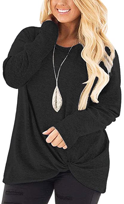 DOLNINE Womens Plus Size Knotted Tops Long Sleeve Tee Shirts Loose Casual Blouse