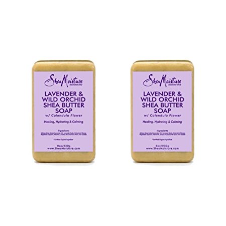 Shea Moisture Organic Lavender & Wild Orchid Shea Butter Soap with Calendula Flower (Pack of 2)