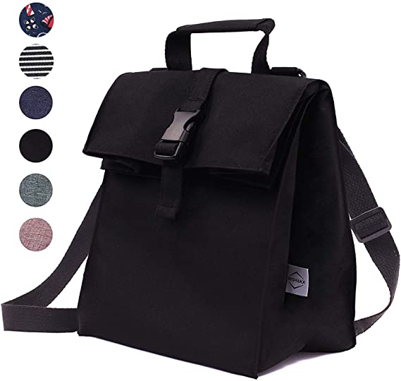 Thermal Insulated Lunch Bag - Reusable Leakproof Cooler for Men, Women and Kids - Adjustable Shoulder Strap for Outdoor Activities, Work or School (Black)