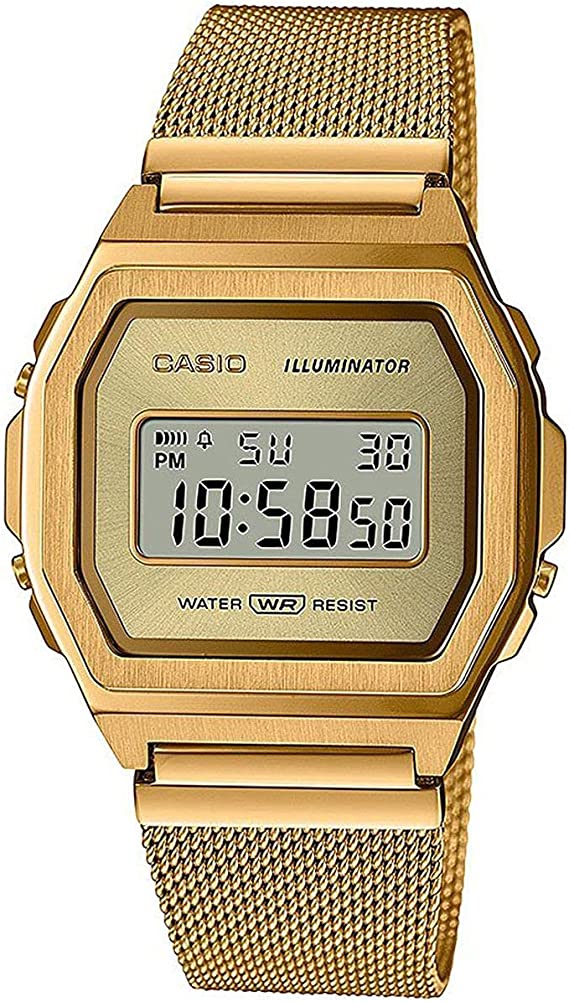 Casio Collection Vintage Womens Digital Watch with Mesh Stainless Steel Strap